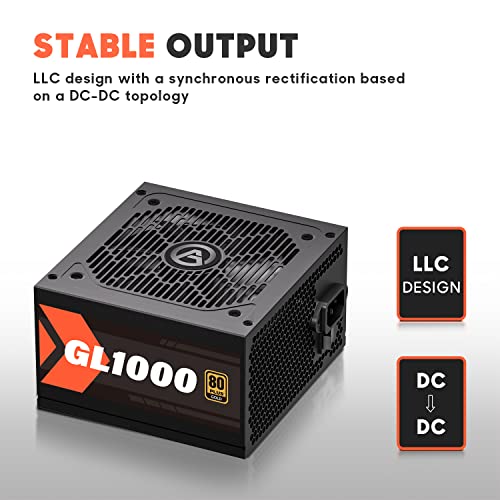 AGT Series 1000W Power Supply, 80+ Gold Certified, Fully Modular, FDB Fan, Compact 140mm Size, 10 Year Warranty, ATX Gaming Power Supply