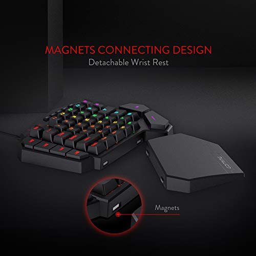 Teclado mecánico para juegos con cable RGB de una mano Redragon K585 DITI, teclado para juegos profesional tipo C de 42 teclas con conector intercambiable en caliente mejorado, 7 teclas macro integradas y reposamuñecas desmontable 