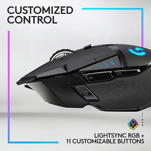 Logitech G502 Lightspeed Wireless Gaming Mouse with Hero 25K Sensor, PowerPlay Compatible, Tunable Weights and Lightsync RGB - Black