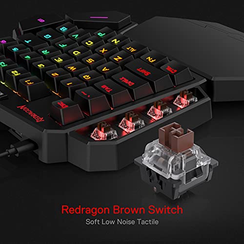 Teclado mecánico para juegos con cable RGB de una mano Redragon K585 DITI, teclado para juegos profesional tipo C de 42 teclas con conector intercambiable en caliente mejorado, 7 teclas macro integradas y reposamuñecas desmontable 