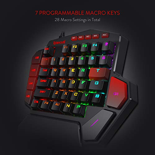 Teclado mecánico para juegos con cable RGB de una mano Redragon K585 DITI, teclado para juegos profesional tipo C de 42 teclas con conector intercambiable en caliente mejorado, 7 teclas macro integradas y reposamuñecas desmontable 