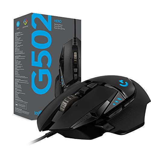 Ratón para juegos con cable de alto rendimiento Logitech G502 HERO, sensor HERO 25K, 25 600 DPI, RGB, pesos ajustables, 11 botones programables, memoria integrada, PC/Mac