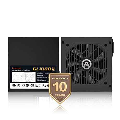 Fuente de alimentación AGT Series 1000W, certificación 80+ Gold, totalmente modular, ventilador FDB, tamaño compacto de 140 mm, garantía de 10 años, fuente de alimentación para juegos ATX 