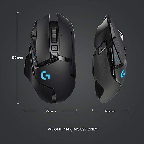 Ratón inalámbrico para juegos Logitech G502 Lightspeed con sensor Hero 25K, compatible con PowerPlay, pesos ajustables y Lightsync RGB - Negro 