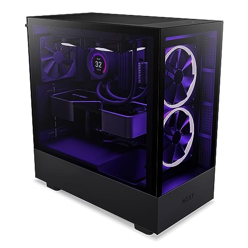 NZXT H5 Flow Compact ATX Mid-Tower PC Gaming Case – High Airflow Perforated Tempered Glass Front/Side Panel – Cable Management – 2 x 120mm Fans Included – 280mm Radiator Support – Black