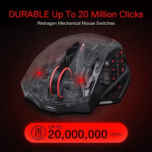 Redragon M908 Impact RGB LED MMO Gaming Mouse with 12 Side Buttons, Optical Wired Ergonomic Mouse with Max 12,400DPI, High Precision, 18 Programmable Macro Shortcuts, Comfort Grip