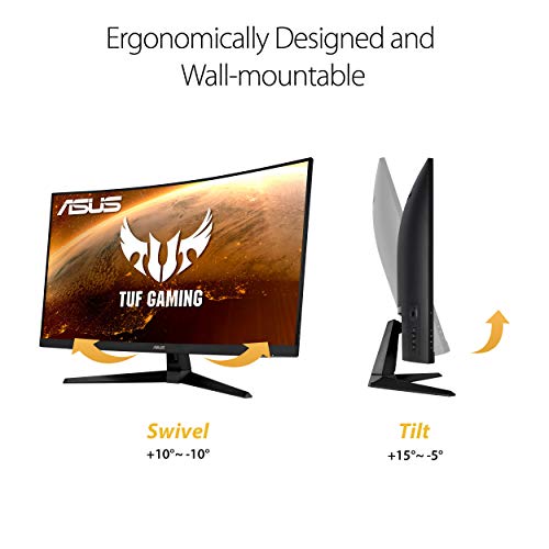 Monitor curvo ASUS TUF Gaming 32" 1440P HDR (VG32VQ1B): QHD (2560 x 1440), 165 Hz (compatible con 144 Hz), 1 ms, desenfoque de movimiento extremadamente bajo, altavoz, FreeSync Premium, montaje VESA, DisplayPort, HDMI, NEGRO 