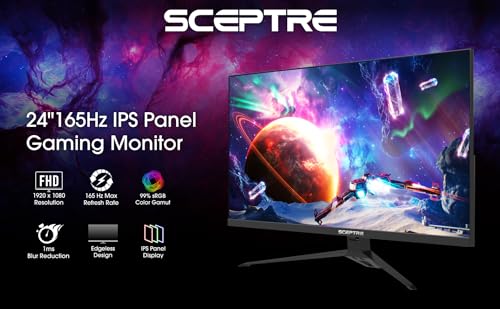 Monitor para juegos Sceptre IPS de 24", 165 Hz, 144 Hz, Full HD (1920 x 1080), FreeSync Eye Care, FPS, RTS, DisplayPort, HDMI, parlantes integrados, negro máquina 2020 (E248B-FPT168), IPS de 24", 165 Hz 