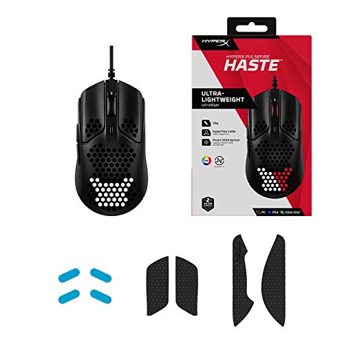 HyperX Pulsefire Haste - Ratón inalámbrico para juegos - Ultraligero, 61 g, duración de batería de 100 horas, conexión inalámbrica de 2,4 GHz, carcasa en forma de panal, diseño hexagonal, hasta 16 000 DPI, 6 botones programables - Negro, 4P5D7AA 