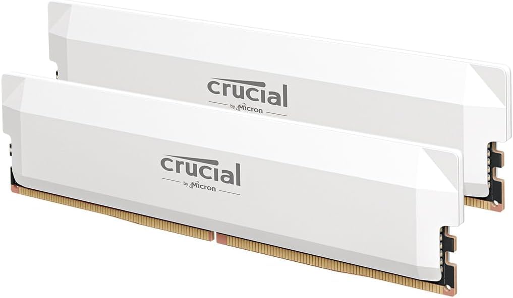 Kit de memoria RAM Crucial Pro DDR5 de 32 GB (2 x 16 GB) a 6000 MHz, compatible con Intel XMP 3.0 y AMD Expo, para juegos de escritorio, color blanco CP2K16G60C36U5W 