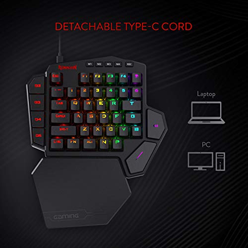 Teclado mecánico para juegos con cable RGB de una mano Redragon K585 DITI, teclado para juegos profesional tipo C de 42 teclas con conector intercambiable en caliente mejorado, 7 teclas macro integradas y reposamuñecas desmontable 