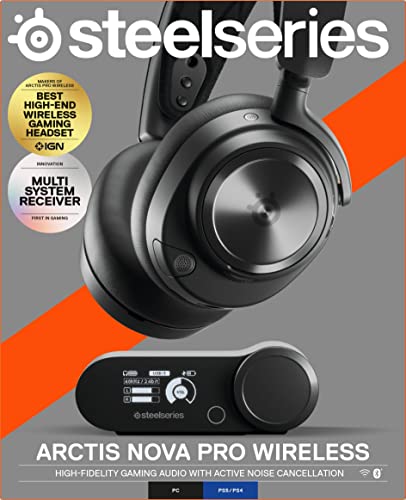 SteelSeries Arctis Nova Pro Wireless Multi-System Gaming Headset - Premium Hi-Fi Drivers - Active Noise Cancellation - Infinity Power System - Stealth Retractable Mic - PC, PS5/PS4, Switch, Mobile