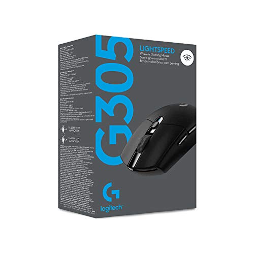 Ratón inalámbrico para juegos Logitech G305 LIGHTSPEED, sensor Hero 12K, 12 000 DPI, ligero, 6 botones programables, duración de batería de 250 h, memoria integrada, PC/Mac, color negro 