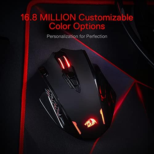 Redragon M908 Impact RGB LED MMO Gaming Mouse with 12 Side Buttons, Optical Wired Ergonomic Mouse with Max 12,400DPI, High Precision, 18 Programmable Macro Shortcuts, Comfort Grip