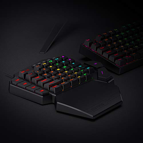 Teclado mecánico para juegos con cable RGB de una mano Redragon K585 DITI, teclado para juegos profesional tipo C de 42 teclas con conector intercambiable en caliente mejorado, 7 teclas macro integradas y reposamuñecas desmontable 