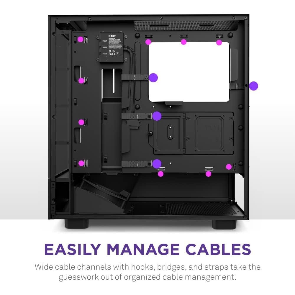 NZXT H5 Flow Compact ATX Mid-Tower PC Gaming Case – High Airflow Perforated Tempered Glass Front/Side Panel – Cable Management – 2 x 120mm Fans Included – 280mm Radiator Support – Black