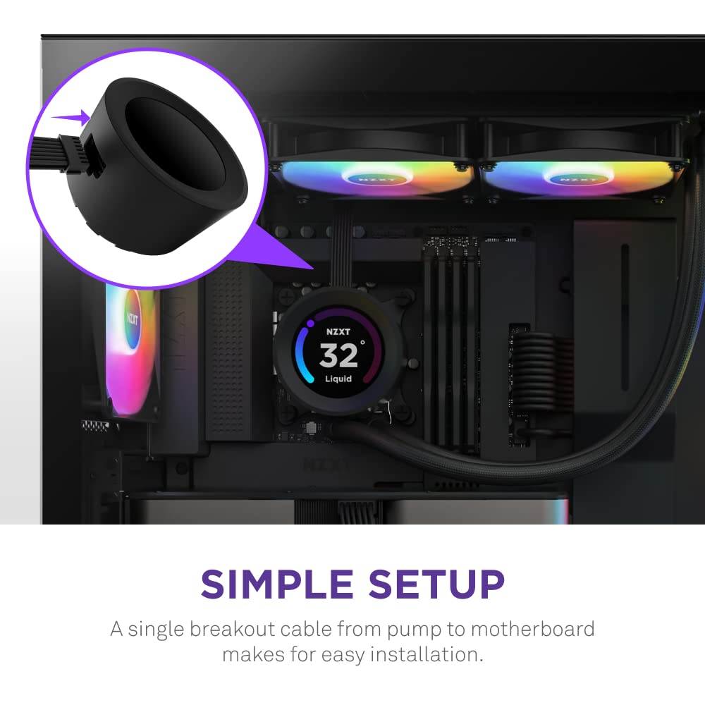 NZXT Kraken 240 - 240mm AIO CPU Liquid Cooler - Customizable 1.54" Square LCD Display for Images, Performance Metrics and More - High-Performance Pump - 2 x F120P Fans - Black