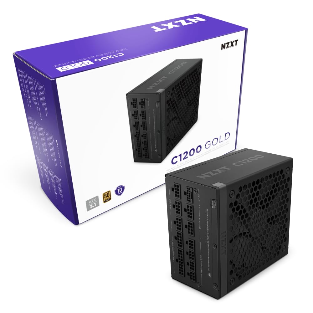 NZXT C1000 Gold ATX 3.1 - Fuente de alimentación para juegos de PC totalmente modular y silenciosa - 1000 vatios - 80 Plus Gold - Conector 12 V-2x6 - Modo de ventilador cero - Capacitores 100 % japoneses - Color negro 