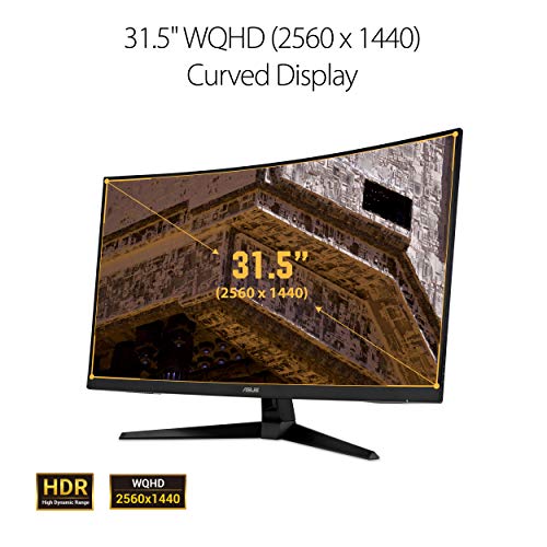 Monitor curvo ASUS TUF Gaming 32" 1440P HDR (VG32VQ1B): QHD (2560 x 1440), 165 Hz (compatible con 144 Hz), 1 ms, desenfoque de movimiento extremadamente bajo, altavoz, FreeSync Premium, montaje VESA, DisplayPort, HDMI, NEGRO 