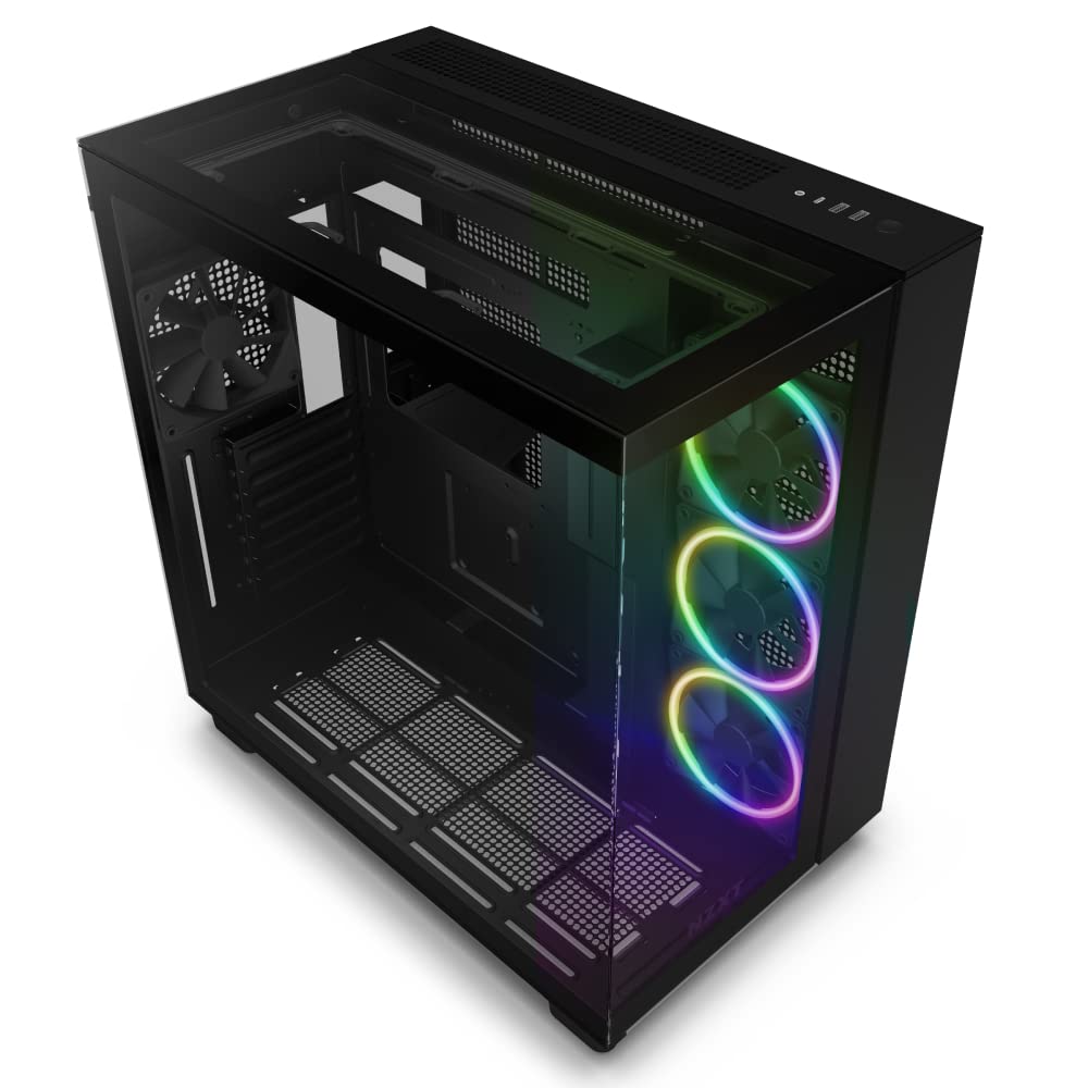 NZXT H9 Flow Dual-Chamber ATX Mid-Tower PC Gaming Case – High-Airflow Perforated Top Panel – Tempered Glass Front & Side Panels – 360mm Radiator Support – Cable Management – Black