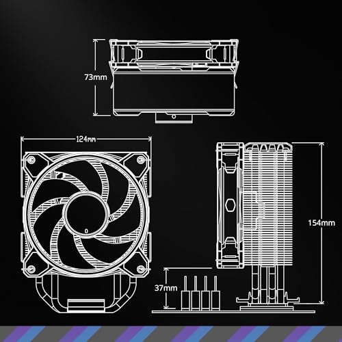 Cooler Master Hyper 212 Halo Black CPU Air Cooler, 120 Halo² PWM Fan, Dual Loop ARGB, Aluminum Top Cover, 4 Copper Heat Pipes, 154mm Tall, AMD Ryzen AM5|AM4, Intel LGA 1851|1700|1200 Brackets