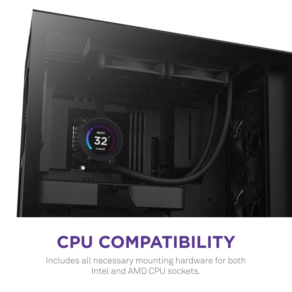 NZXT Kraken 240 - 240mm AIO CPU Liquid Cooler - Customizable 1.54" Square LCD Display for Images, Performance Metrics and More - High-Performance Pump - 2 x F120P Fans - Black