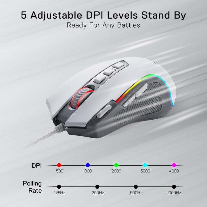 Redragon M612 Predator RGB Gaming Mouse, 8000 DPI Wired Optical Mouse with 11 Programmable Buttons & 5 Backlit Modes, Software Supports DIY Keybinds Rapid Fire Button