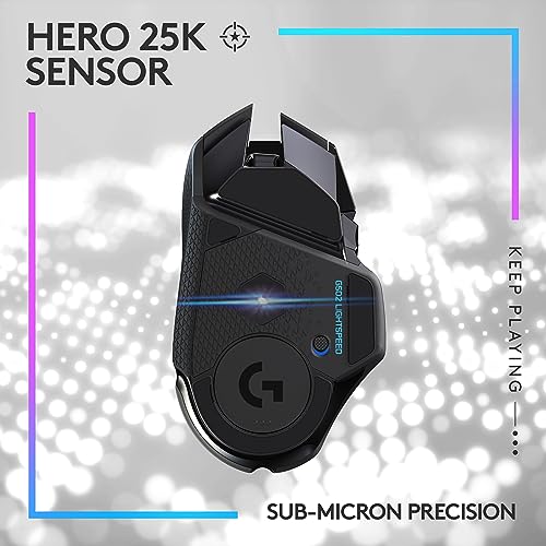 Ratón inalámbrico para juegos Logitech G502 Lightspeed con sensor Hero 25K, compatible con PowerPlay, pesos ajustables y Lightsync RGB - Negro 