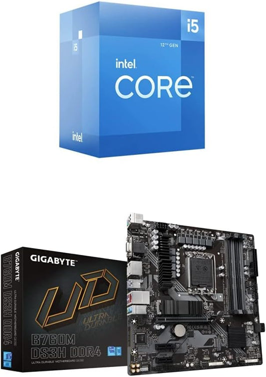 Intel Core i5 Core 12400F + GIGABYTE B760M DS3H DDR4 Motherboard