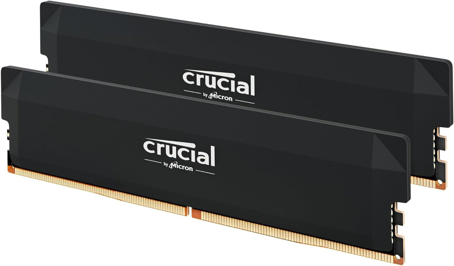 Kit de memoria RAM Crucial Pro DDR5 de 32 GB (2 x 16 GB) a 6000 MHz, compatible con Intel XMP 3.0 y AMD Expo, para juegos de escritorio, color blanco CP2K16G60C36U5W 