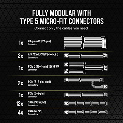 Corsair RM1000x Shift Fully Modular ATX Power Supply - Modular Side Interface - ATX 3.0 & PCIe 5.0 Compliant - Zero RPM Fan Mode - 105°C-Rated Capacitors - 80 Plus Gold Efficiency - Black