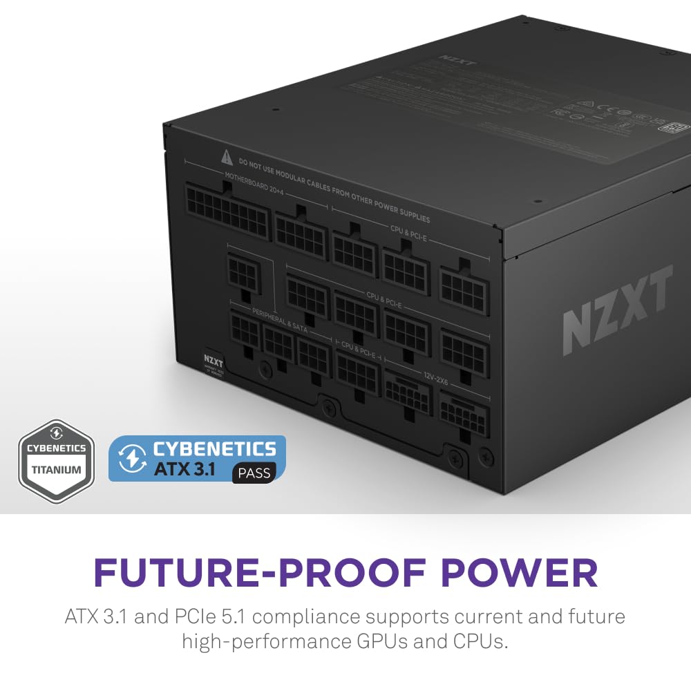 NZXT C1000 Gold ATX 3.1 - Fully Modular Low-Noise PC Gaming Power Supply - 1000 Watts - 80 Plus Gold - 12V-2x6 Connector - Zero Fan Mode - 100% Japanese Capacitors - Black