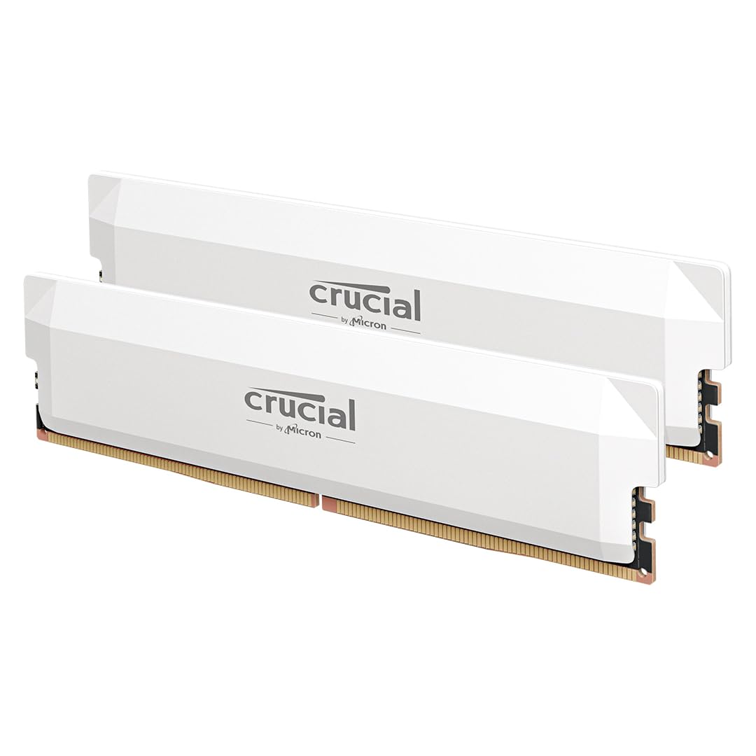 Kit de memoria RAM Crucial Pro DDR5 de 32 GB (2 x 16 GB) a 6000 MHz, compatible con Intel XMP 3.0 y AMD Expo, para juegos de escritorio, color blanco CP2K16G60C36U5W 