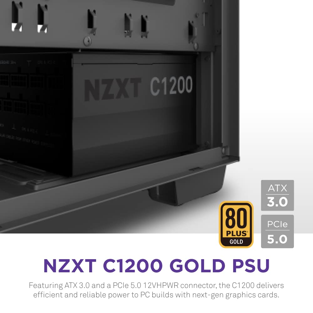 NZXT C1000 Gold ATX 3.1 - Fuente de alimentación para juegos de PC totalmente modular y silenciosa - 1000 vatios - 80 Plus Gold - Conector 12 V-2x6 - Modo de ventilador cero - Capacitores 100 % japoneses - Color negro 