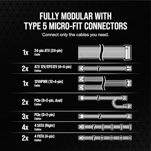 Corsair RM1000x Shift Fully Modular ATX Power Supply - Modular Side Interface - ATX 3.0 & PCIe 5.0 Compliant - Zero RPM Fan Mode - 105°C-Rated Capacitors - 80 Plus Gold Efficiency - Black