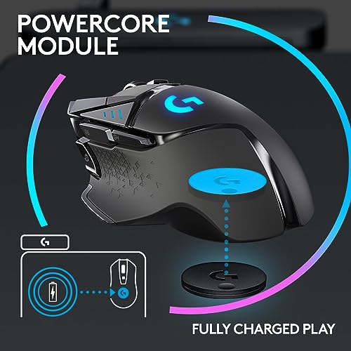 Ratón inalámbrico para juegos Logitech G502 Lightspeed con sensor Hero 25K, compatible con PowerPlay, pesos ajustables y Lightsync RGB - Negro 