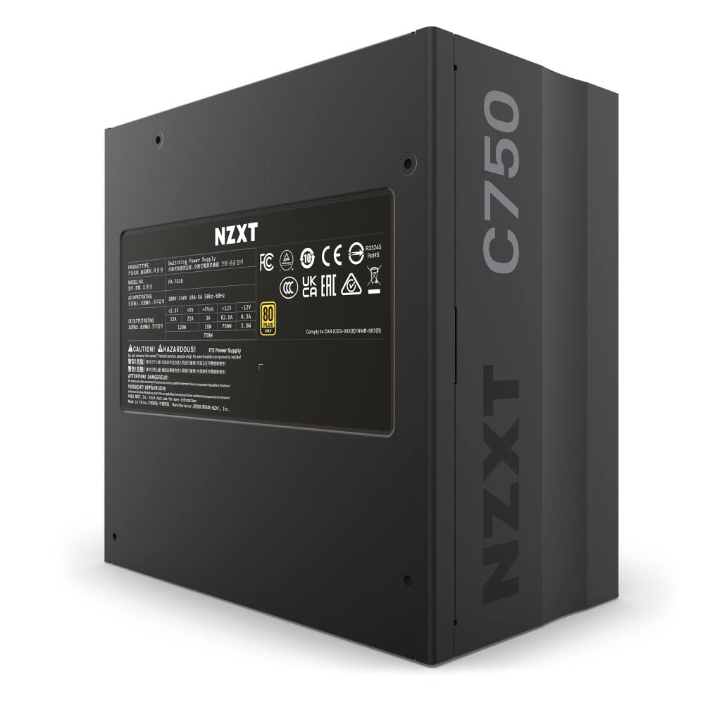 NZXT C1000 Gold ATX 3.1 - Fuente de alimentación para juegos de PC totalmente modular y silenciosa - 1000 vatios - 80 Plus Gold - Conector 12 V-2x6 - Modo de ventilador cero - Capacitores 100 % japoneses - Color negro 