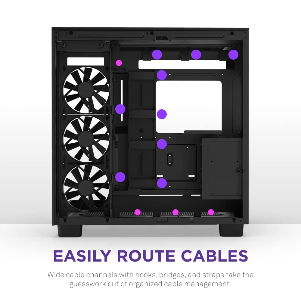 NZXT H9 Flow Dual-Chamber ATX Mid-Tower PC Gaming Case – High-Airflow Perforated Top Panel – Tempered Glass Front & Side Panels – 360mm Radiator Support – Cable Management – Black