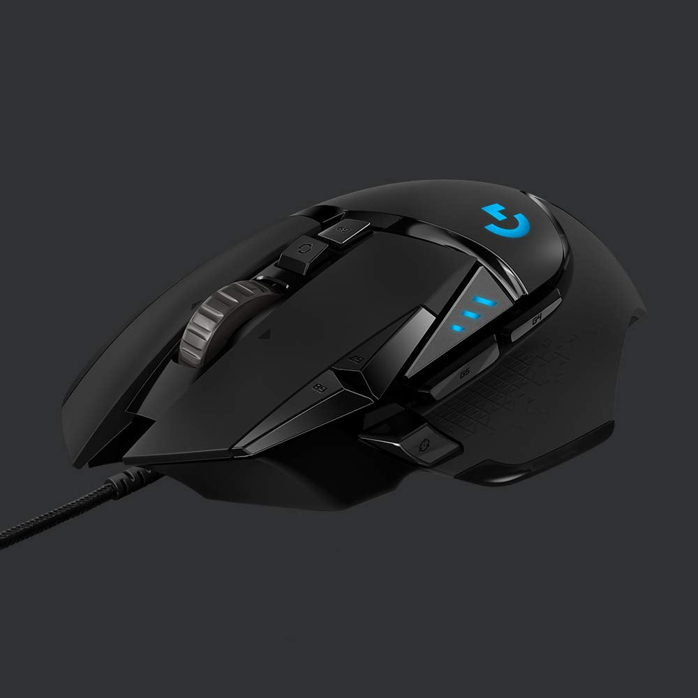 Ratón para juegos con cable de alto rendimiento Logitech G502 HERO, sensor HERO 25K, 25 600 DPI, RGB, pesos ajustables, 11 botones programables, memoria integrada, PC/Mac