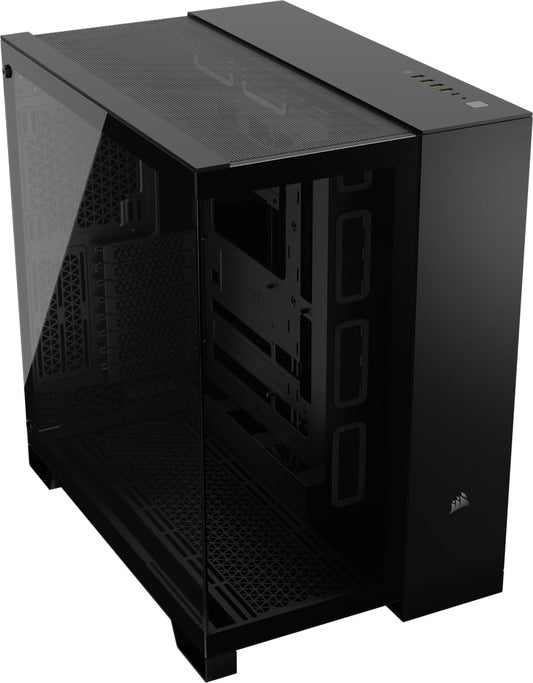 Caja para PC ATX de torre intermedia de doble cámara CORSAIR 6500X, vidrio templado panorámico, compatible con placa base con conexión inversa, sin ventiladores, color negro 