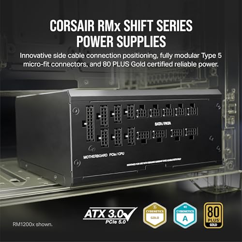 Corsair RM1000x Shift Fully Modular ATX Power Supply - Modular Side Interface - ATX 3.0 & PCIe 5.0 Compliant - Zero RPM Fan Mode - 105°C-Rated Capacitors - 80 Plus Gold Efficiency - Black