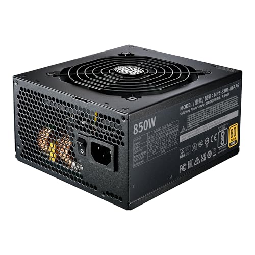 Cooler Master MWE Gold 850 V2 Full Modular, 850W, 80+ Gold Efficiency, 2 EPS Connectors, 120mm HDB Fan, Semi-fanless Operation, 5 Year Warranty