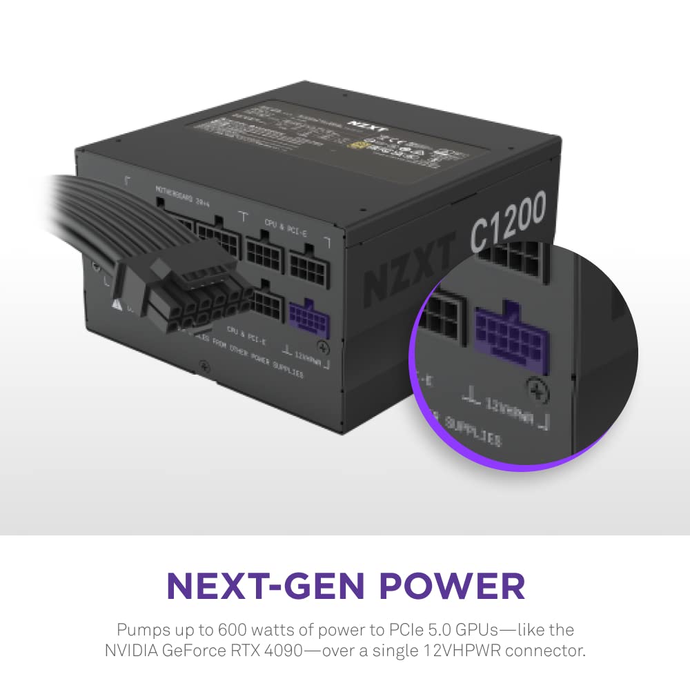 NZXT C1000 Gold ATX 3.1 - Fully Modular Low-Noise PC Gaming Power Supply - 1000 Watts - 80 Plus Gold - 12V-2x6 Connector - Zero Fan Mode - 100% Japanese Capacitors - Black