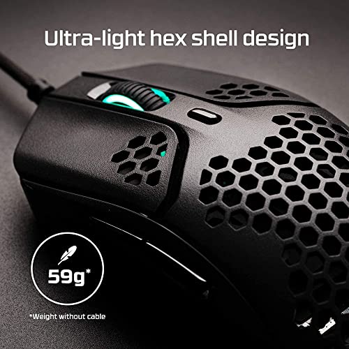 HyperX Pulsefire Haste - Ratón inalámbrico para juegos - Ultraligero, 61 g, duración de batería de 100 horas, conexión inalámbrica de 2,4 GHz, carcasa en forma de panal, diseño hexagonal, hasta 16 000 DPI, 6 botones programables - Negro, 4P5D7AA 