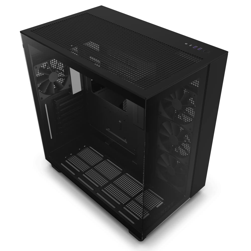 NZXT H9 Flow Dual-Chamber ATX Mid-Tower PC Gaming Case – High-Airflow Perforated Top Panel – Tempered Glass Front & Side Panels – 360mm Radiator Support – Cable Management – Black