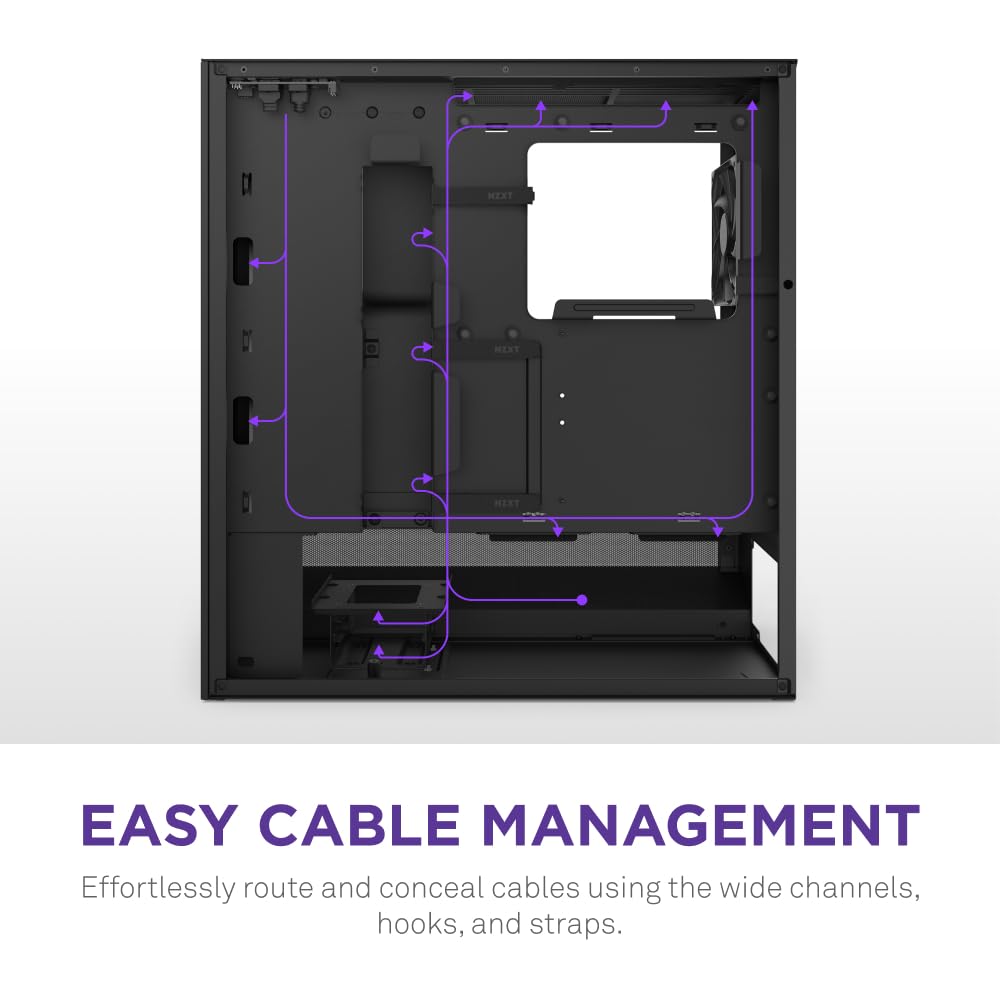 NZXT H5 Flow Compact ATX Mid-Tower PC Gaming Case – High Airflow Perforated Tempered Glass Front/Side Panel – Cable Management – 2 x 120mm Fans Included – 280mm Radiator Support – Black