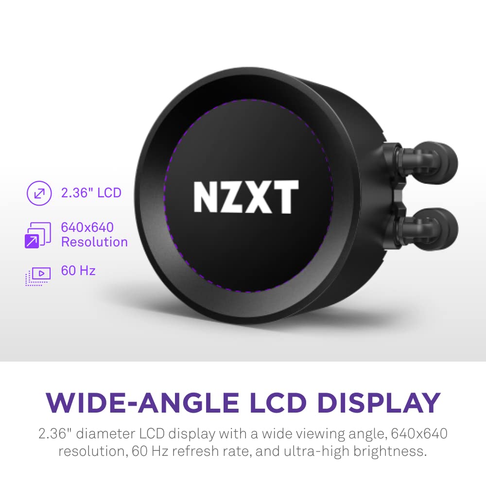 NZXT Kraken 240 - 240mm AIO CPU Liquid Cooler - Customizable 1.54" Square LCD Display for Images, Performance Metrics and More - High-Performance Pump - 2 x F120P Fans - Black