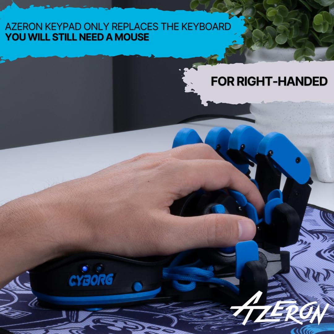 AZERON Cyborg Gaming Keypad – One Handed for PC – with Analog Thumbstick and 29 Programmable Keys – 3D Printed Customized – for Righties (Galaxy Purple)