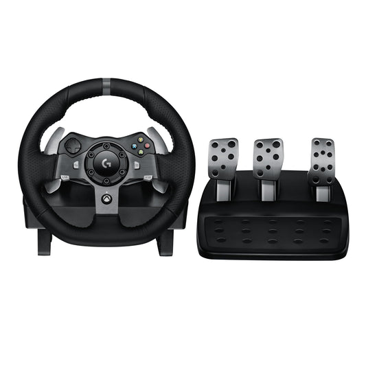 Volante de carreras y pedales de suelo Logitech G920 Driving Force, Force Feedback real, levas de cambio de acero inoxidable, funda de cuero para volante para Xbox Series X|S, Xbox One, PC, Mac - Negro 