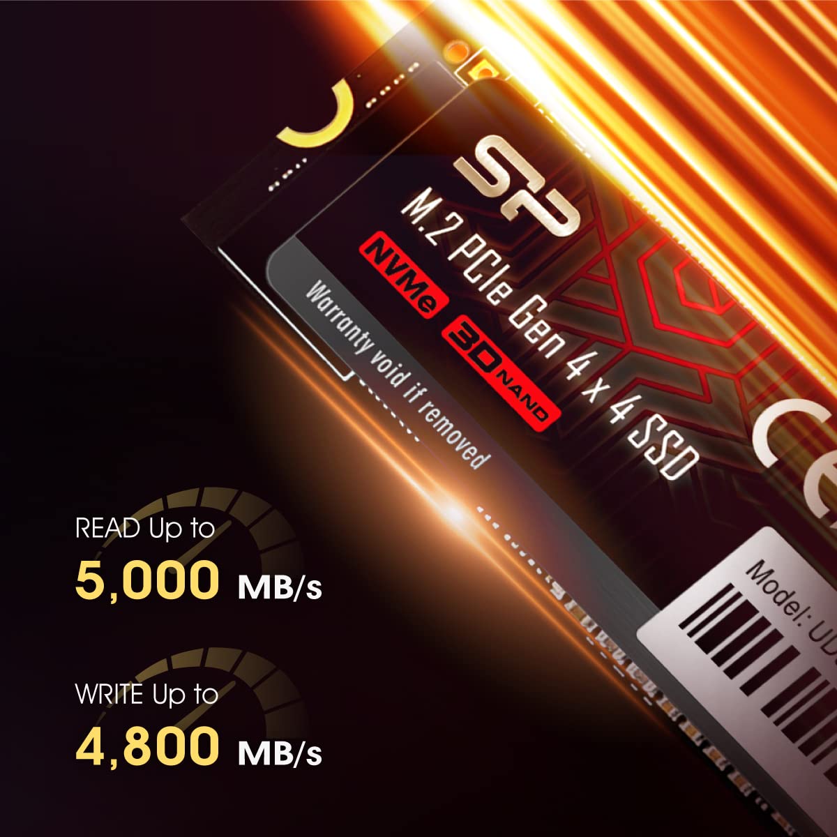 SSD PCIe M.2 NVMe 4.0 Gen4 UD90 de Silicon Power de 2 TB con velocidad de lectura/escritura de hasta 5000/4800 MB/s (SP02KGBP44UD9005) 